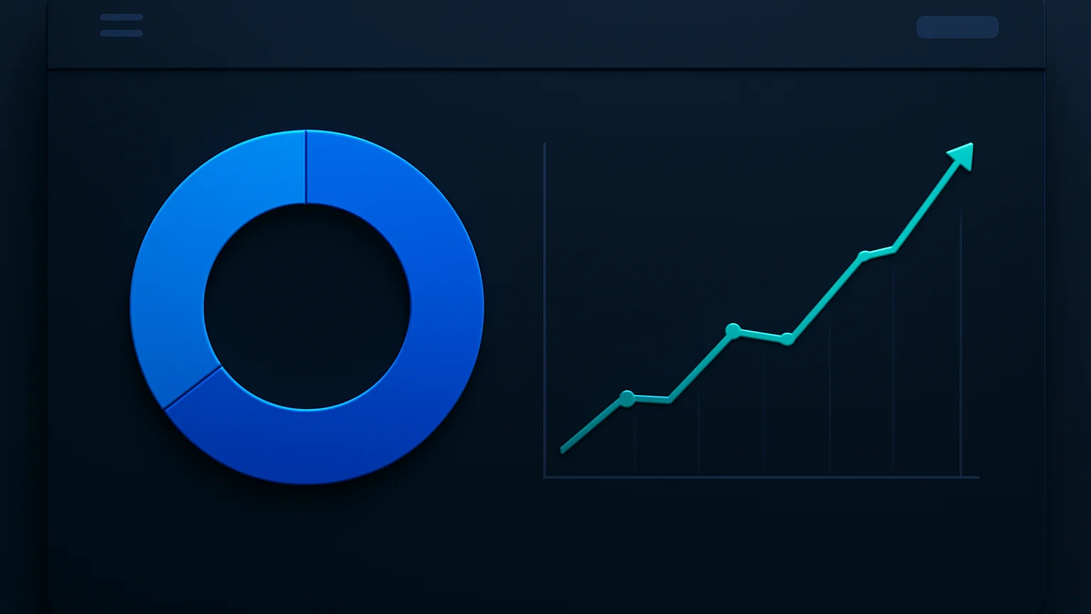Clean vector fintech chart UI with blue doughnut allocation ring