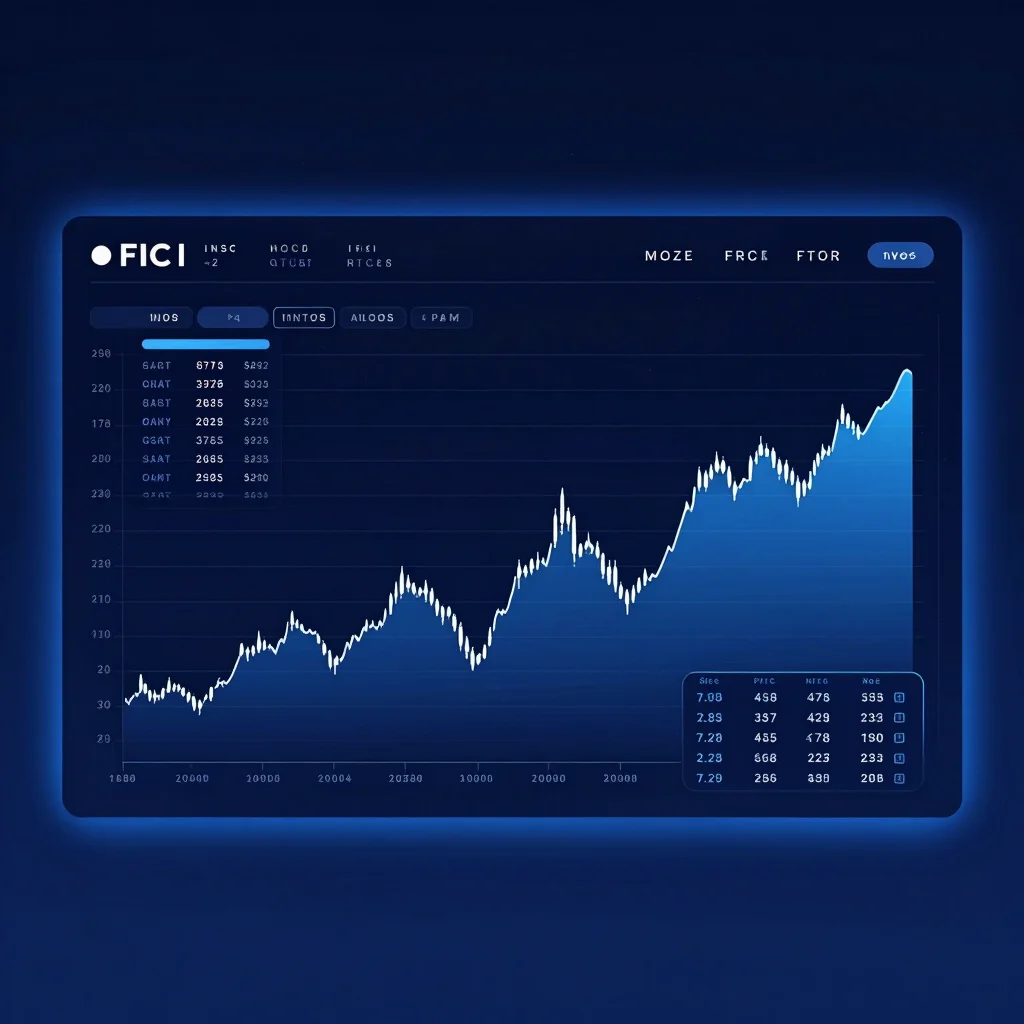 Abstract high-contrast financial data visualization, blue backlig