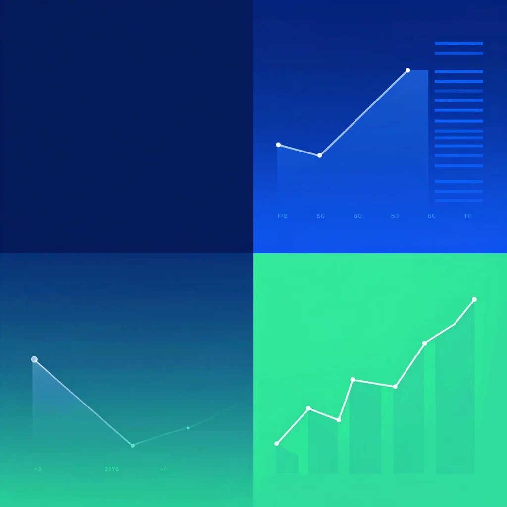Minimalist modern chart graphics, electric blue and emerald tones