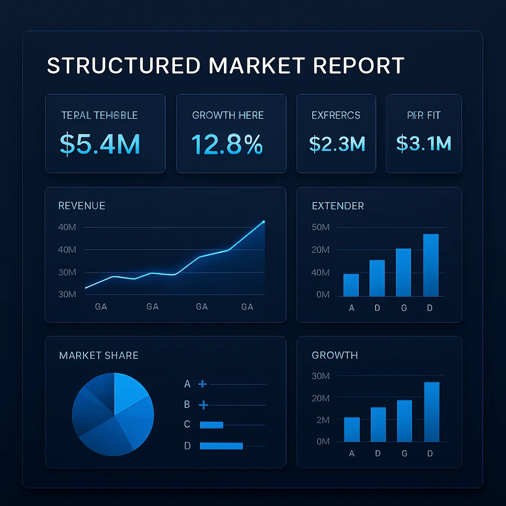 Structured market report graphic, professional fintech rendering